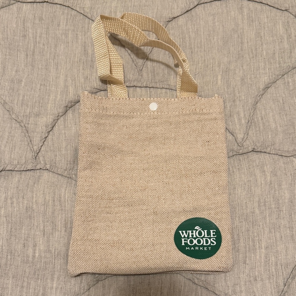 Whole Foods Market Beige Cream Natural Burlap Mini Tote Bag